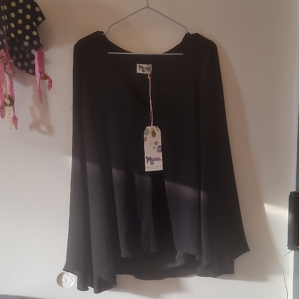 Show Me Your MuMu Black Asymmetrical 3/4 Sleeve Blouse